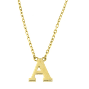 14KT Yellow Gold Simple Initial Letter Set "A" With Cable/Rolo Chain 16"