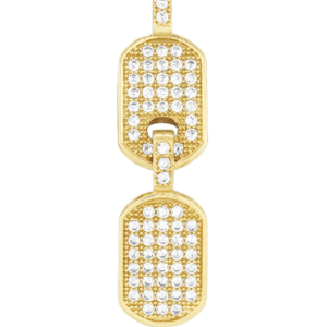 14K Yellow Gold two Double Dog Tag Chain Pendant with Genuine white Cubic Zirconia