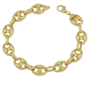 14K Yellow Gold Men's Puff Gucci Link Bracelet Semi Solid Hollow Bracelet MM