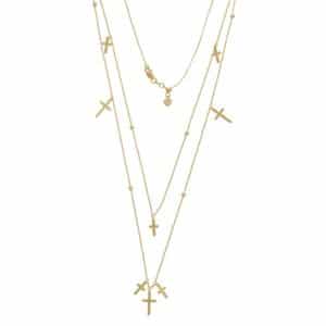 14KT Gold Layered Hanging Cross Duet Necklace