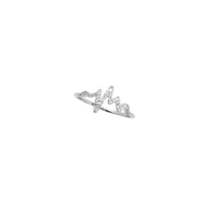 Ladies 14K White Gold Heartbeat Ring Pave set with Diamonds Stackable