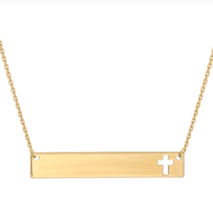 14KT Yellow Gold Bar Plate with Cross