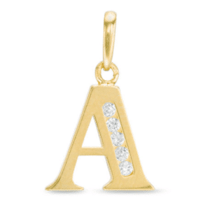 14KT Yellow Gold Initial Charm Pendant Cubic Zirconia Letter "A"