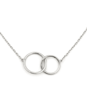 14KT White Gold Delicate Interlocking Rings Necklace 16"-18"