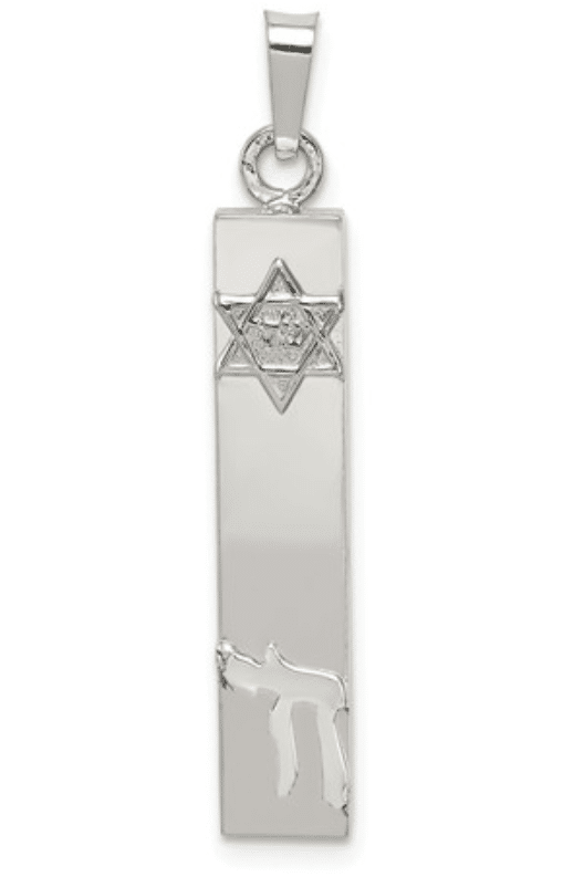 7mm x 27mm Jewel Tie 925 Sterling Silver Mezuzah with Star & Chai Pendant 