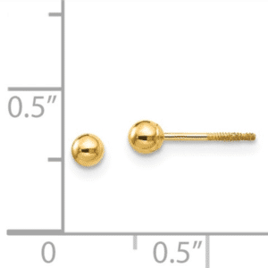 14K Yellow Gold 3mm Ball Stud Earrings Screw Back Scale View Dormilona Aretes Dorado