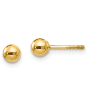 18K,14K Yellow Gold 4mm Ball Stud Earrings Screw Back Dormilona Aretes Dorado