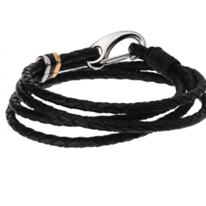 Inox Trice Braided Wrap Black Leather Bracelet with Stainless Steel Clasp Rose Gold Black Ion Plated