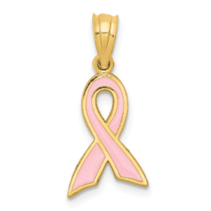 14K Yellow Gold Small/Petite Enameled Breast Cancer Awareness Ribbon Pendant