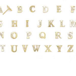 14K Yellow Gold Cubic Zirconia Initial Stud Earrings Letter a, b, c, d, e, f, g, h, i, j, k, l, m, n, o, p, q, r, s, t, u, v, w, x, y, z