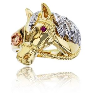 14K Gold Tri-Color Horse Head Ring