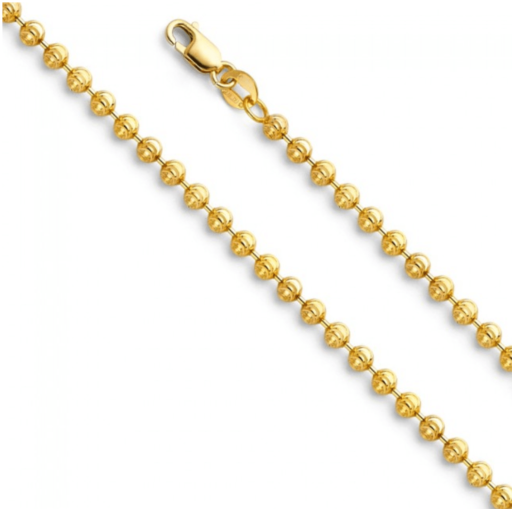 14K Gold Moon Cut Ball Chain, Diamond Cut Bead Chain