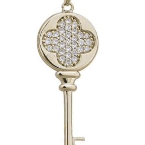 14K Yellow Gold Clover Love Key Pendant for Necklace