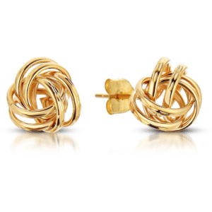 14K Yellow Gold Double Love Knot Stud Tube Earrings with Pushbacks