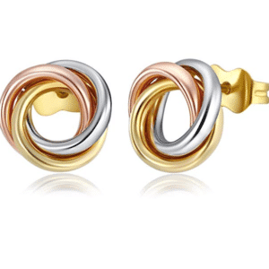 14K Tri-Color Love Knot Earrings Stud Push back Side View