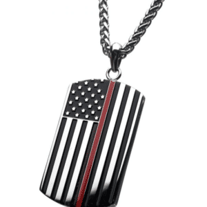 Thin Red Line American Flag Firefighter Military Style Dog Tag Enamel Pendant with Wheat Chain Stainless Steel Angle View