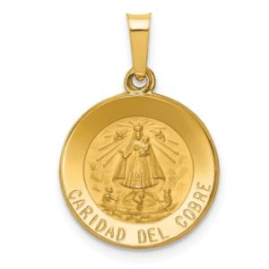 14K Gold Caridad Del Cobre Medal Round Front View .75" Length