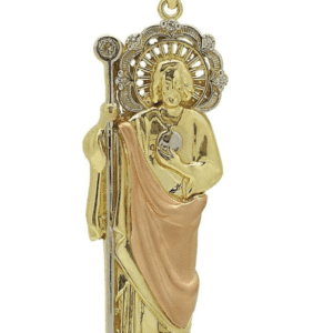 14K Tricolor Standing Sacred Heart of Jesus Pendant with Staff Burning Heart
