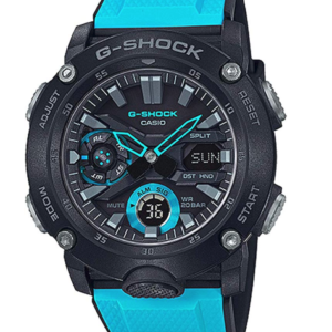 GA2000-1A2 G-Shock by Casio Carbon Core Guard Blue Resin Watch Strap Men's Watch Digital Front View, Analog
