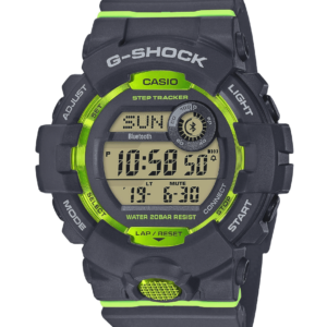 GBD800-8 G-Shock by Casio Bluetooth Black with Green Watch Digital Front View, Analog