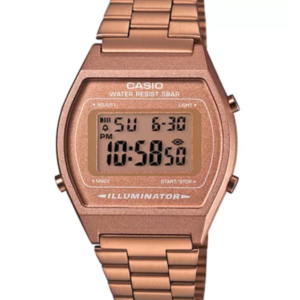 B640WC-5ADF Retro Digital Casio Watch Rose Gold Ladies Timepiece 3294, Metal Strap Analog, Front View