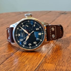 IWC "Le Petit Prince" Big Pilot IW501002 Screw Down Crown, Beautiful Blue Dial, 8 Day Power Reserve, Brown Leather Strap with deployment clasp, Front View