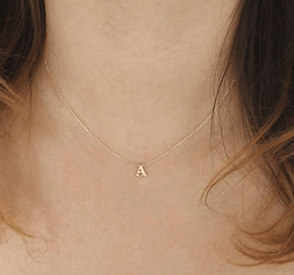14KT Yellow Gold Simple Initial Letter Set "A" With Cable/Rolo Chain 16" on Neck