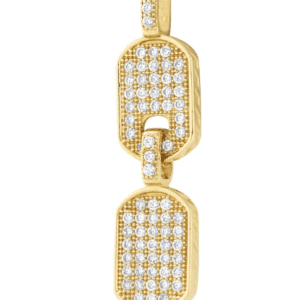 14K Yellow Gold two Double Dog Tag Chain Pendant with Genuine white Cubic Zirconia Side View