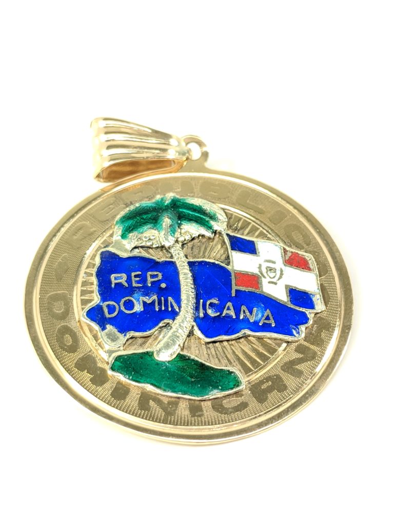 14 KT Yellow Gold Dominican Republic Enamel Pendant Carbo Jewelers