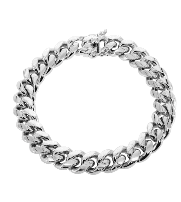 14K White Gold Miami Cuban Link Bracelet MM Box Lock Locked