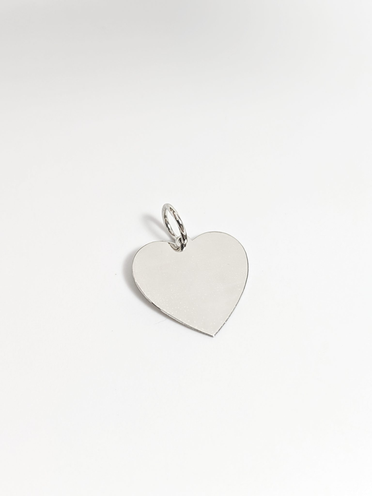 14K Tiffany Heart White Gold Disk Pendant Engrave Engravable Flat Heart Charm Finger Print Custom Customized Love Gifts For Her Front Side