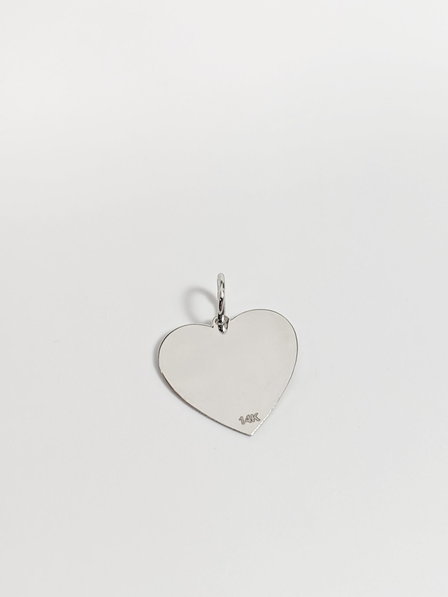 14K Tiffany Heart White Gold Disk Pendant Engrave Engravable Flat Heart Charm Finger Print Custom Customized Love Gifts For Her Back Side