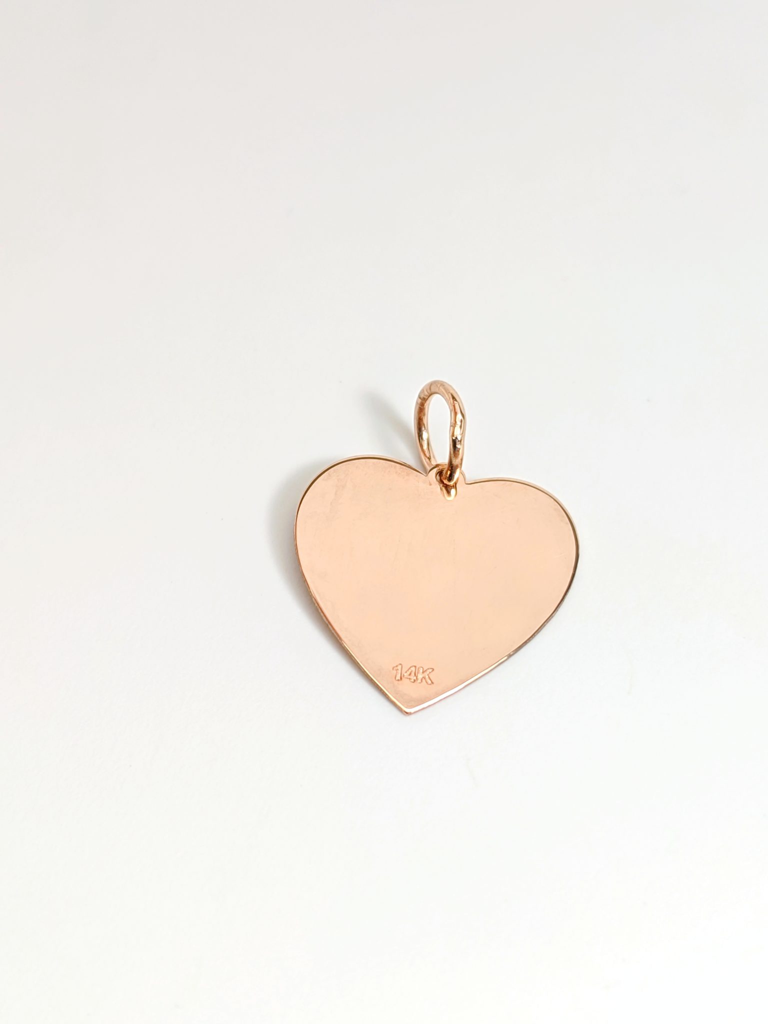 14K Tiffany Heart Rose Gold Disk Pendant Engrave Engravable Flat Heart Charm Finger Print Custom Customized Love Gifts For Her Back Side