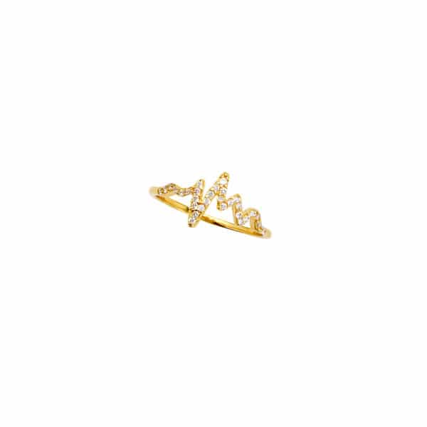 Ladies 14K Yellow Gold Heartbeat Ring Pave set with Diamonds Stackable