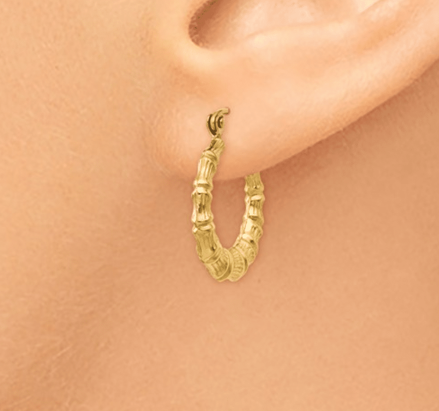 Bamboo Earrings  14KT Gold Small Extra Wide Bamboo Hoop Earrings