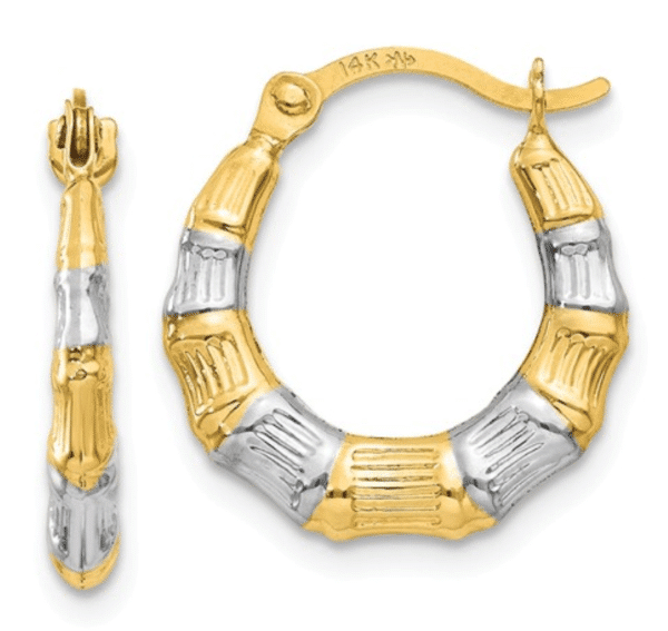 Small Two Tone 14KT Yellow Gold Round Bamboo Earrings