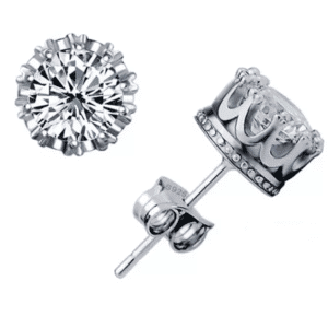 Stainless Steel Antiqued And Polished Crown With CZ Post Earrings