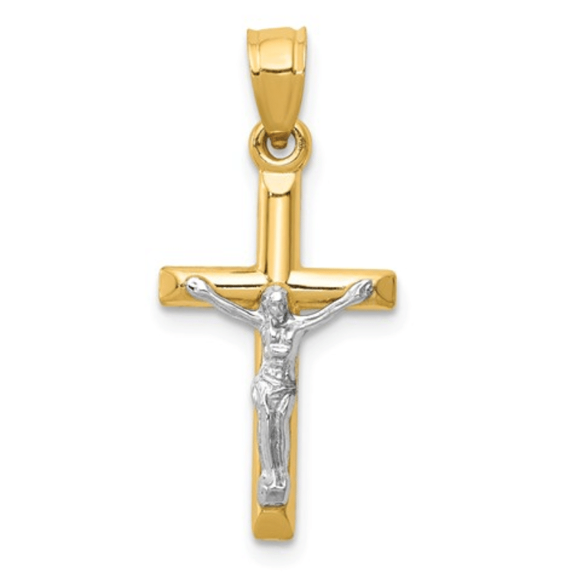 14KT Two-Tone Hollow Crucifix Pendant