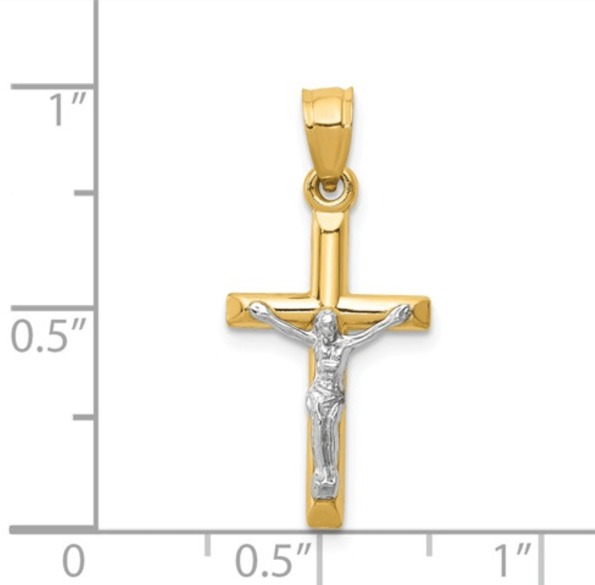 14KT Two-Tone Hollow Crucifix Pendant Scale