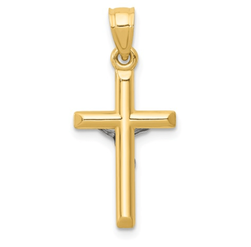 4KT Two-Tone Hollow Crucifix Pendant Back Side