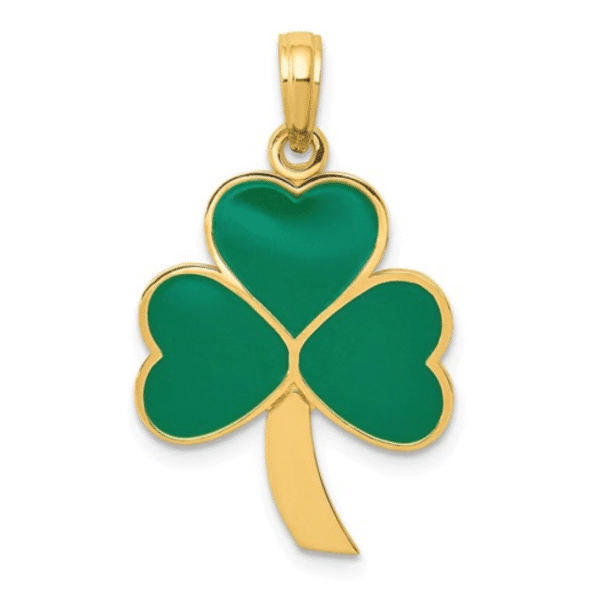 14KT Yellow Gold Green Enameled Shamrock Clover Pendant