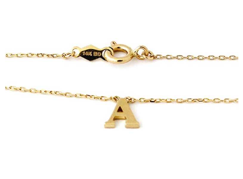14KT Yellow Gold Simple Initial Letter Set "A" With Cable/Rolo Chain 16" Spring Lock