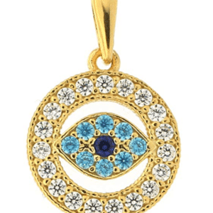 14KT Yellow Gold Tiny Evil Eye Pendant with Cubic Zirconias