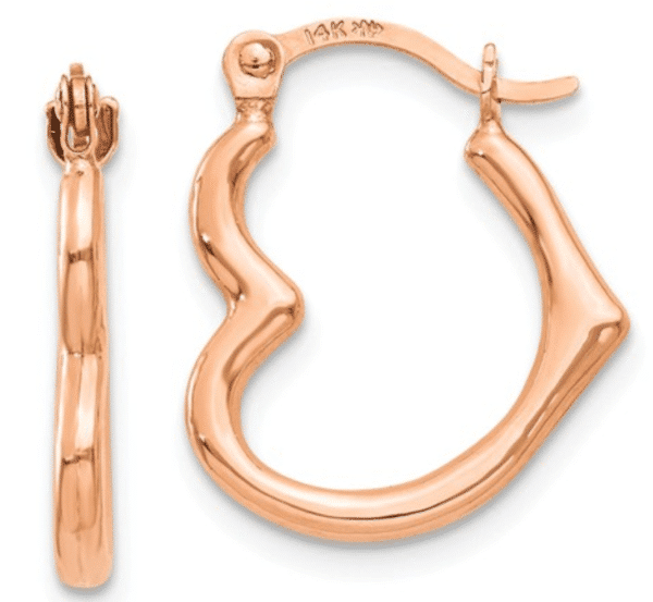 14K Rose Gold Small Heart Shaped Hoop Earrings Hollow