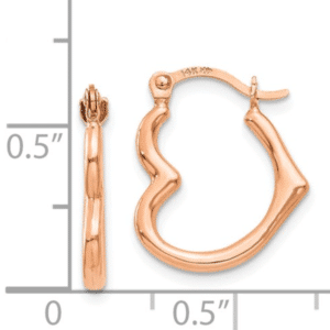 14K Rose Gold Small Heart Shaped Hoop Earrings Hollow Scale View