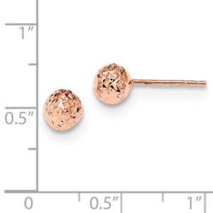 14K Rose Gold 6mm Diamond-Cut Ball Stud Earrings Scale