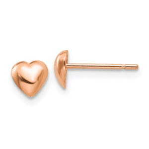 14K Rose Gold High Polished Heart Stud Earrings with Push Backs