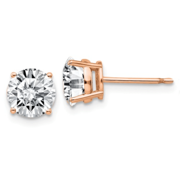 14K Rose Gold Round Cubic Zirconia Stud Earrings