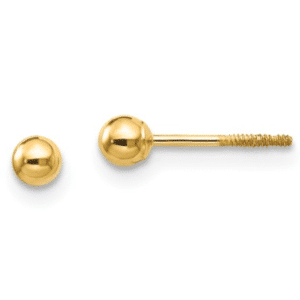 14K Yellow Gold 3mm Ball Stud Earrings Screw Back Dormilona Aretes Dorado