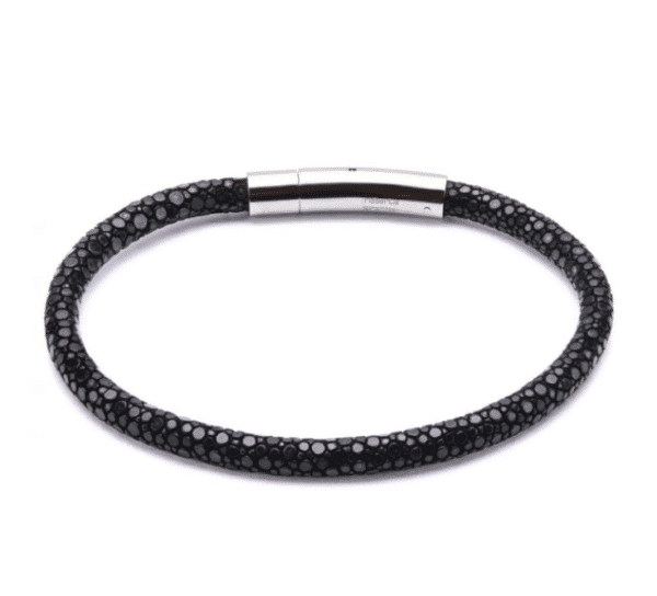 Inox Black Stingray Leather Stainless Steel Bracelet